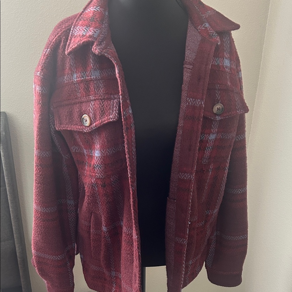 Red Plaid Button-Up Jacket